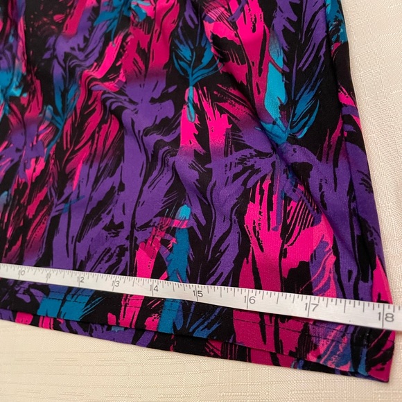 Palazzo Pants in black with hot pink & purple feathers. Size 1X. - Picture 12 of 12